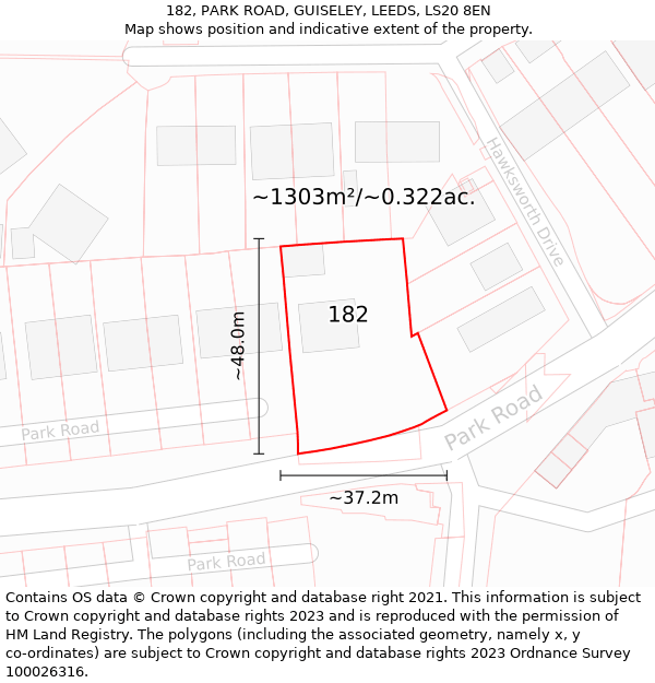 182, PARK ROAD, GUISELEY, LEEDS, LS20 8EN: Plot and title map