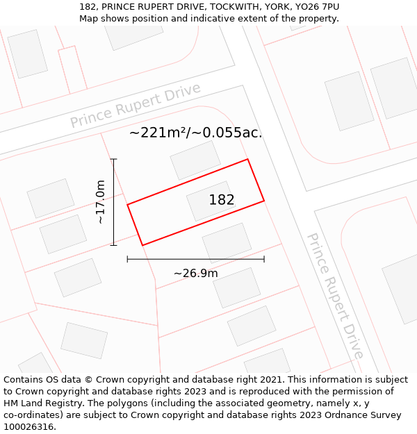 182, PRINCE RUPERT DRIVE, TOCKWITH, YORK, YO26 7PU: Plot and title map