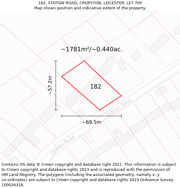 182, STATION ROAD, CROPSTON, LEICESTER, LE7 7HF: Plot and title map