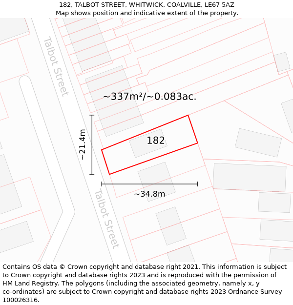 182, TALBOT STREET, WHITWICK, COALVILLE, LE67 5AZ: Plot and title map