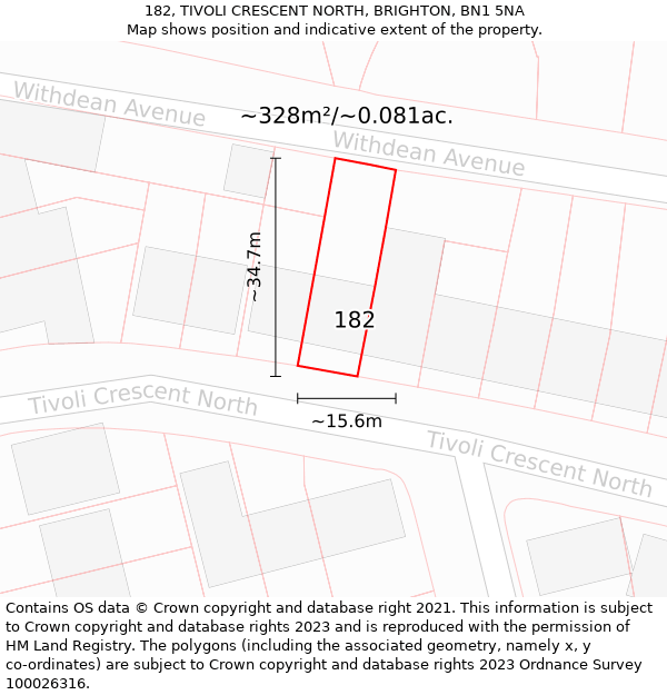 182, TIVOLI CRESCENT NORTH, BRIGHTON, BN1 5NA: Plot and title map