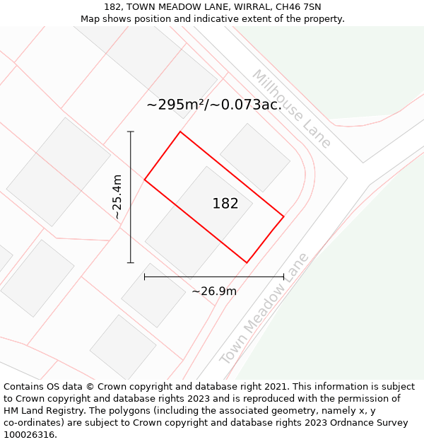 182, TOWN MEADOW LANE, WIRRAL, CH46 7SN: Plot and title map