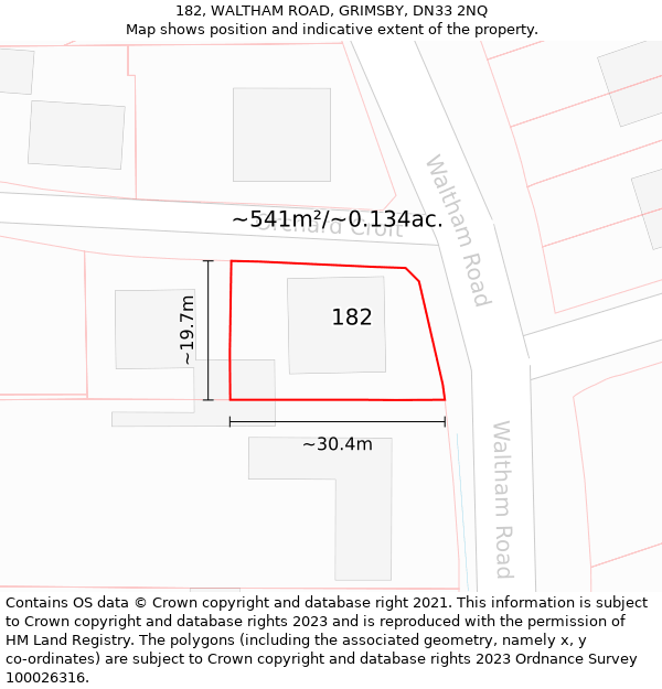 182, WALTHAM ROAD, GRIMSBY, DN33 2NQ: Plot and title map
