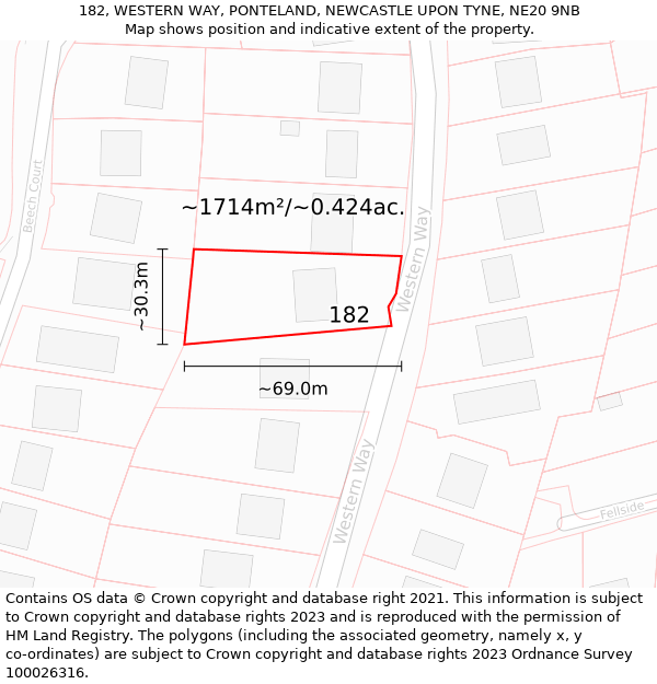 182, WESTERN WAY, PONTELAND, NEWCASTLE UPON TYNE, NE20 9NB: Plot and title map