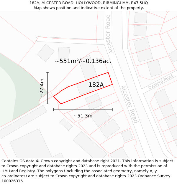182A, ALCESTER ROAD, HOLLYWOOD, BIRMINGHAM, B47 5HQ: Plot and title map