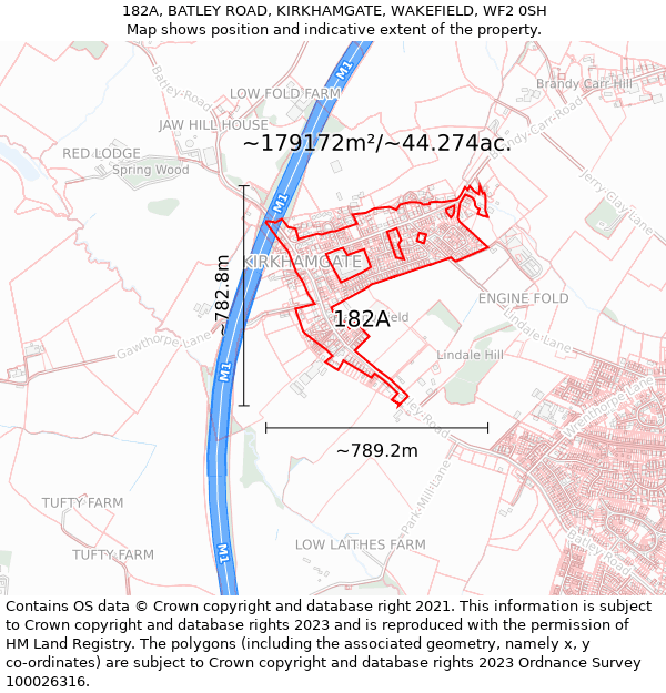 182A, BATLEY ROAD, KIRKHAMGATE, WAKEFIELD, WF2 0SH: Plot and title map