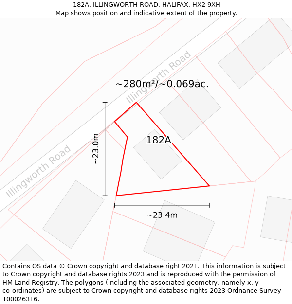 182A, ILLINGWORTH ROAD, HALIFAX, HX2 9XH: Plot and title map