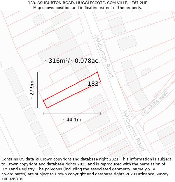 183, ASHBURTON ROAD, HUGGLESCOTE, COALVILLE, LE67 2HE: Plot and title map