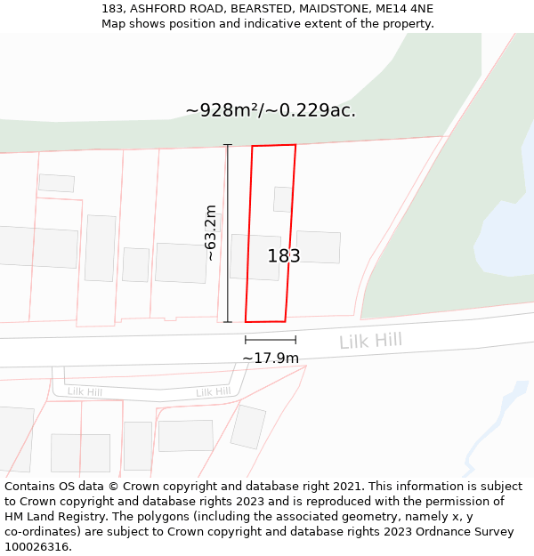 183, ASHFORD ROAD, BEARSTED, MAIDSTONE, ME14 4NE: Plot and title map