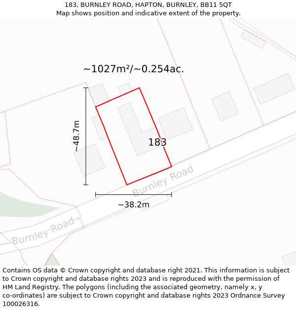 183, BURNLEY ROAD, HAPTON, BURNLEY, BB11 5QT: Plot and title map