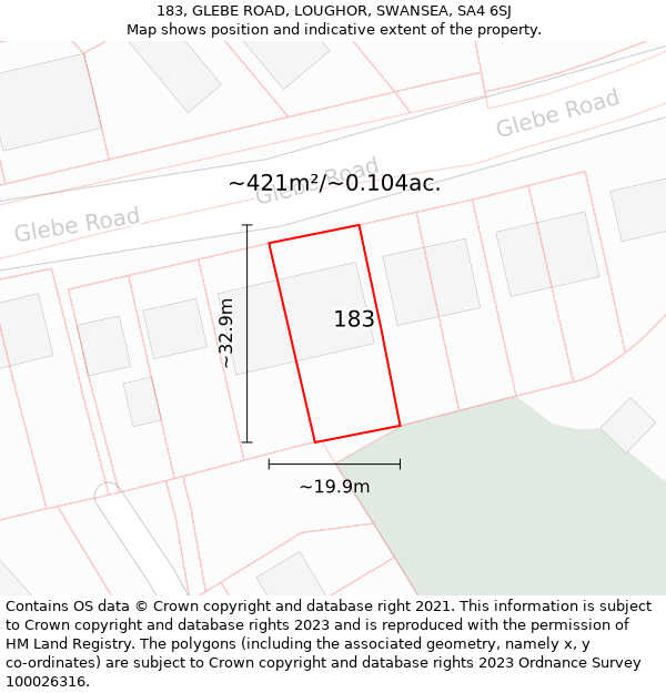 183, GLEBE ROAD, LOUGHOR, SWANSEA, SA4 6SJ: Plot and title map