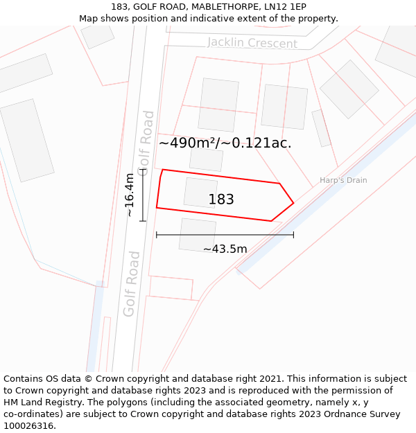 183, GOLF ROAD, MABLETHORPE, LN12 1EP: Plot and title map