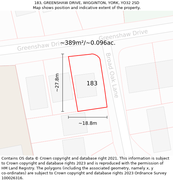 183, GREENSHAW DRIVE, WIGGINTON, YORK, YO32 2SD: Plot and title map