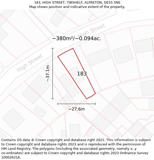 183, HIGH STREET, TIBSHELF, ALFRETON, DE55 5NE: Plot and title map