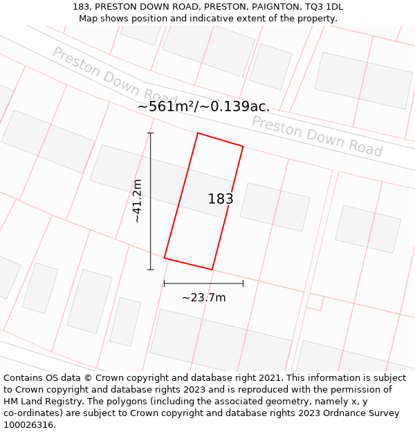 183, PRESTON DOWN ROAD, PRESTON, PAIGNTON, TQ3 1DL: Plot and title map
