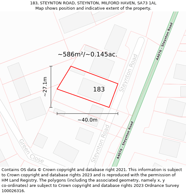 183, STEYNTON ROAD, STEYNTON, MILFORD HAVEN, SA73 1AL: Plot and title map