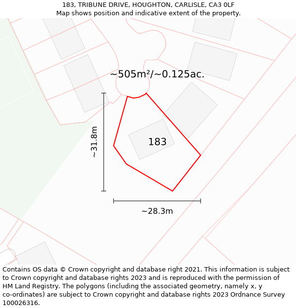 183, TRIBUNE DRIVE, HOUGHTON, CARLISLE, CA3 0LF: Plot and title map