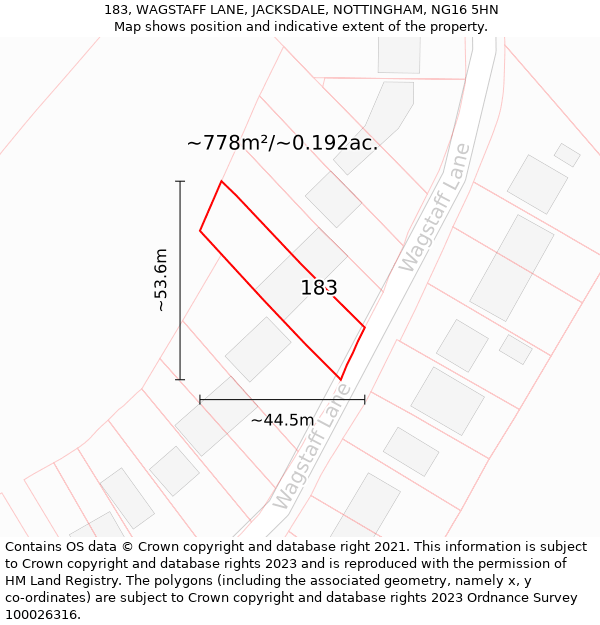 183, WAGSTAFF LANE, JACKSDALE, NOTTINGHAM, NG16 5HN: Plot and title map