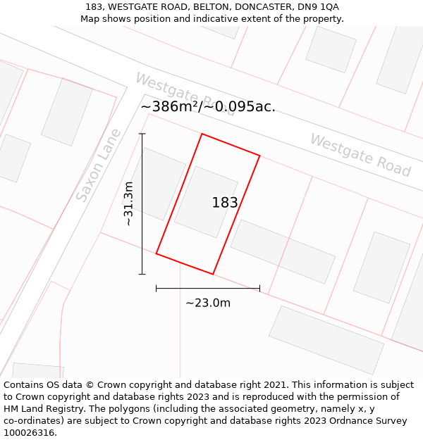 183, WESTGATE ROAD, BELTON, DONCASTER, DN9 1QA: Plot and title map