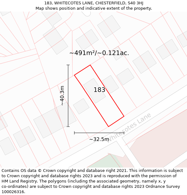 183, WHITECOTES LANE, CHESTERFIELD, S40 3HJ: Plot and title map