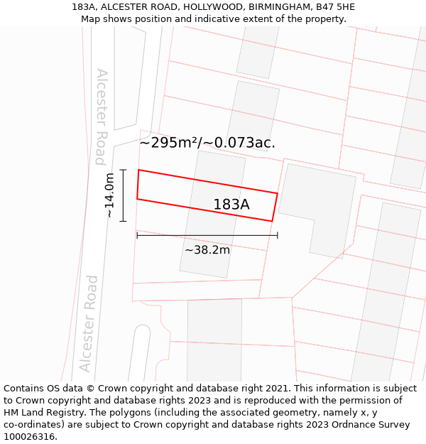 183A, ALCESTER ROAD, HOLLYWOOD, BIRMINGHAM, B47 5HE: Plot and title map