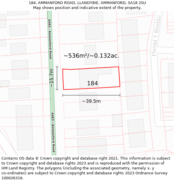 184, AMMANFORD ROAD, LLANDYBIE, AMMANFORD, SA18 2SU: Plot and title map