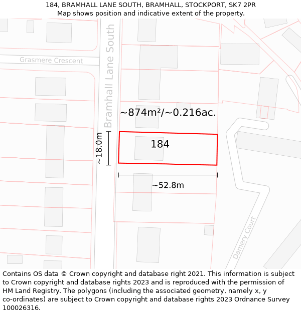 184, BRAMHALL LANE SOUTH, BRAMHALL, STOCKPORT, SK7 2PR: Plot and title map