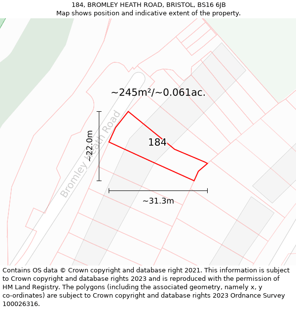 184, BROMLEY HEATH ROAD, BRISTOL, BS16 6JB: Plot and title map