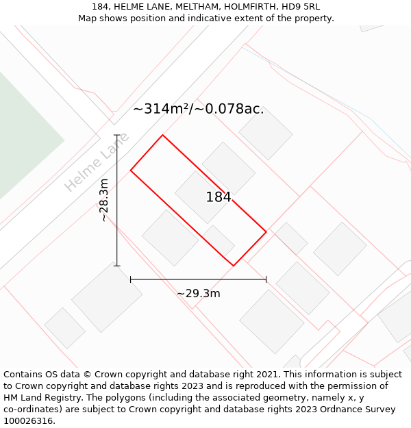184, HELME LANE, MELTHAM, HOLMFIRTH, HD9 5RL: Plot and title map