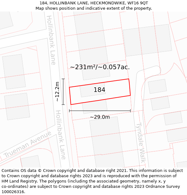 184, HOLLINBANK LANE, HECKMONDWIKE, WF16 9QT: Plot and title map