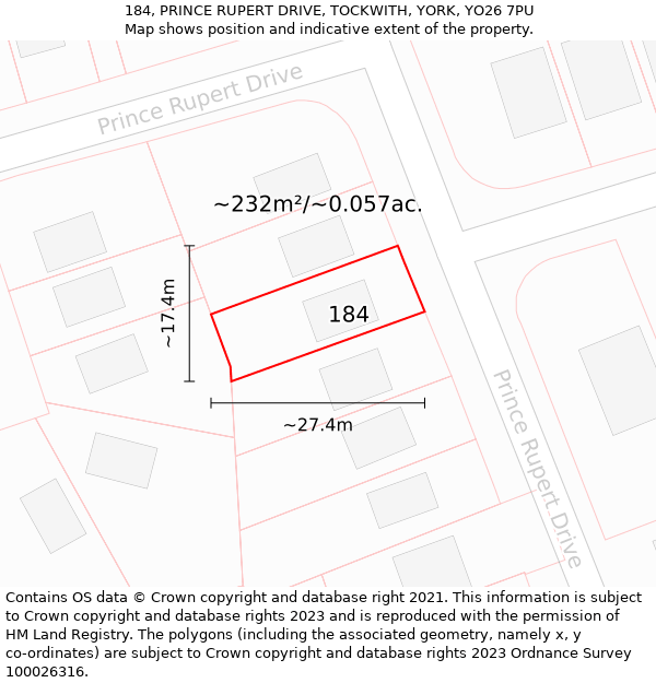 184, PRINCE RUPERT DRIVE, TOCKWITH, YORK, YO26 7PU: Plot and title map