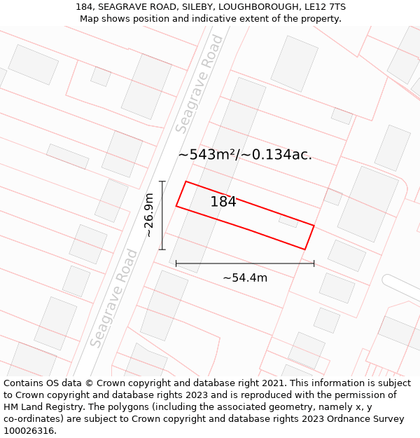 184, SEAGRAVE ROAD, SILEBY, LOUGHBOROUGH, LE12 7TS: Plot and title map