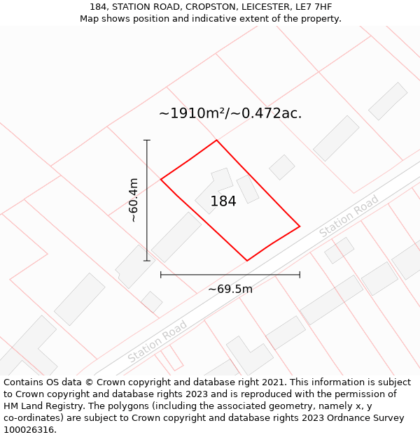 184, STATION ROAD, CROPSTON, LEICESTER, LE7 7HF: Plot and title map