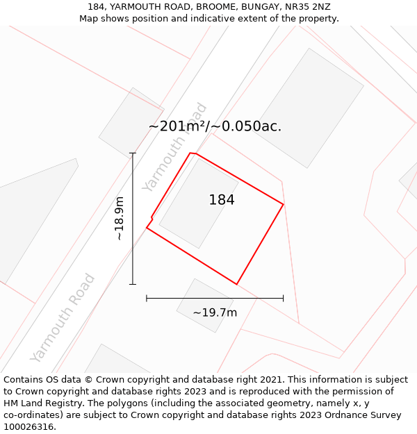 184, YARMOUTH ROAD, BROOME, BUNGAY, NR35 2NZ: Plot and title map