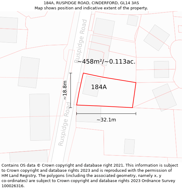 184A, RUSPIDGE ROAD, CINDERFORD, GL14 3AS: Plot and title map