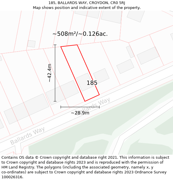 185, BALLARDS WAY, CROYDON, CR0 5RJ: Plot and title map