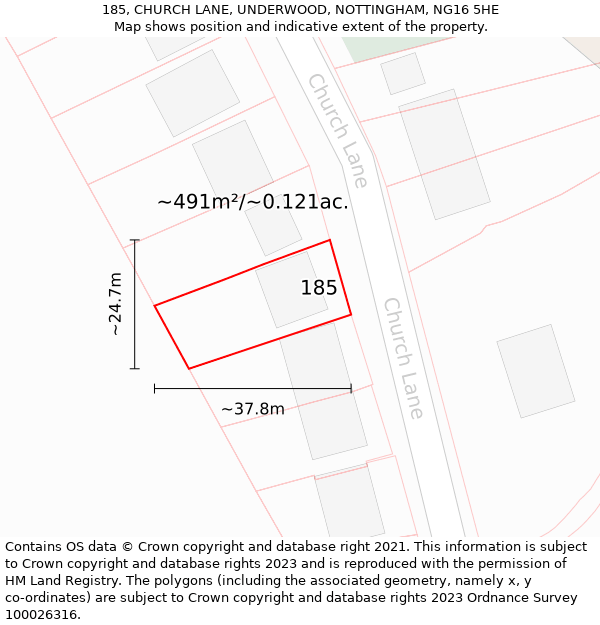 185, CHURCH LANE, UNDERWOOD, NOTTINGHAM, NG16 5HE: Plot and title map