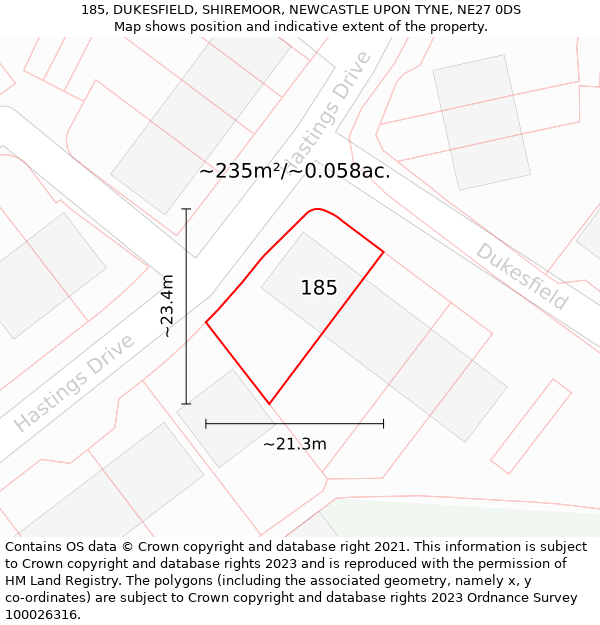 185, DUKESFIELD, SHIREMOOR, NEWCASTLE UPON TYNE, NE27 0DS: Plot and title map