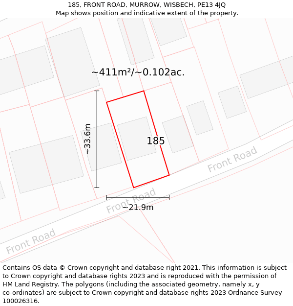 185, FRONT ROAD, MURROW, WISBECH, PE13 4JQ: Plot and title map