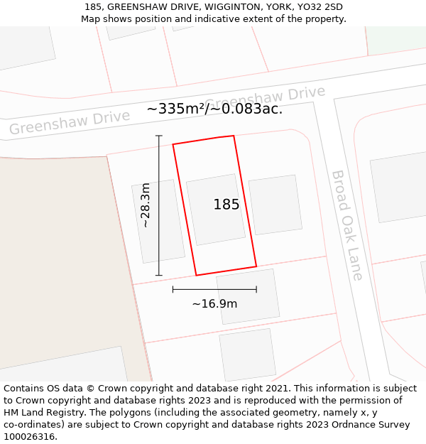 185, GREENSHAW DRIVE, WIGGINTON, YORK, YO32 2SD: Plot and title map