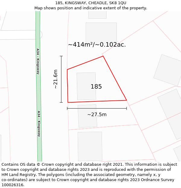185, KINGSWAY, CHEADLE, SK8 1QU: Plot and title map