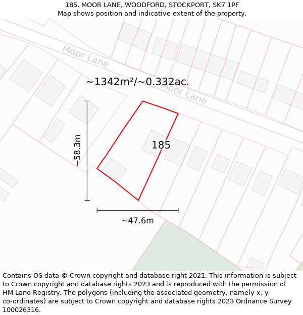 185, MOOR LANE, WOODFORD, STOCKPORT, SK7 1PF: Plot and title map