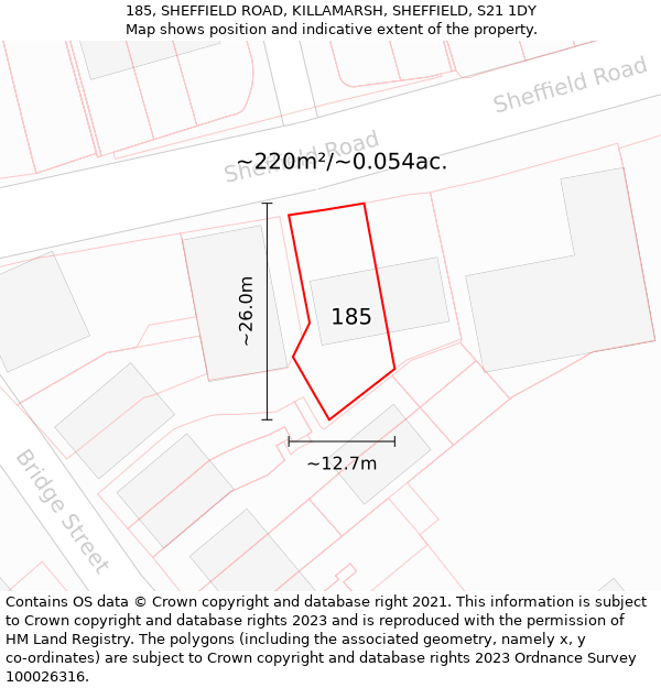 185, SHEFFIELD ROAD, KILLAMARSH, SHEFFIELD, S21 1DY: Plot and title map