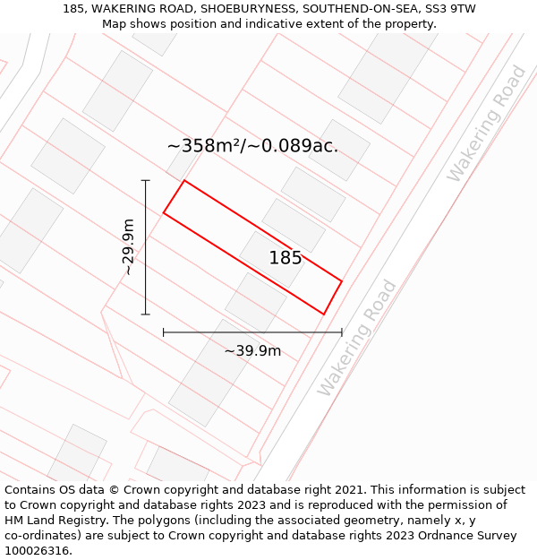 185, WAKERING ROAD, SHOEBURYNESS, SOUTHEND-ON-SEA, SS3 9TW: Plot and title map