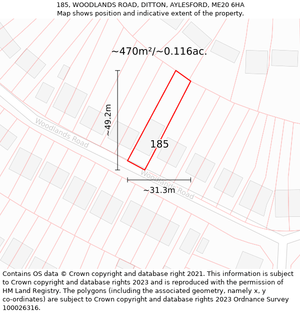 185, WOODLANDS ROAD, DITTON, AYLESFORD, ME20 6HA: Plot and title map