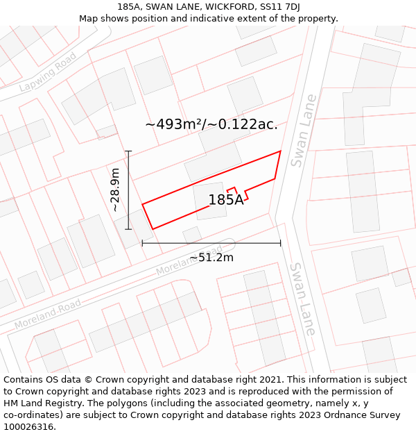 185A, SWAN LANE, WICKFORD, SS11 7DJ: Plot and title map