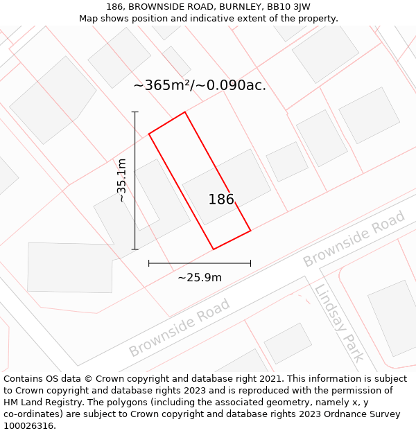 186, BROWNSIDE ROAD, BURNLEY, BB10 3JW: Plot and title map