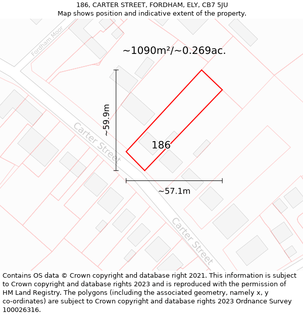 186, CARTER STREET, FORDHAM, ELY, CB7 5JU: Plot and title map