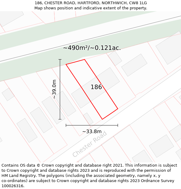 186, CHESTER ROAD, HARTFORD, NORTHWICH, CW8 1LG: Plot and title map