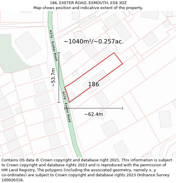 186, EXETER ROAD, EXMOUTH, EX8 3DZ: Plot and title map
